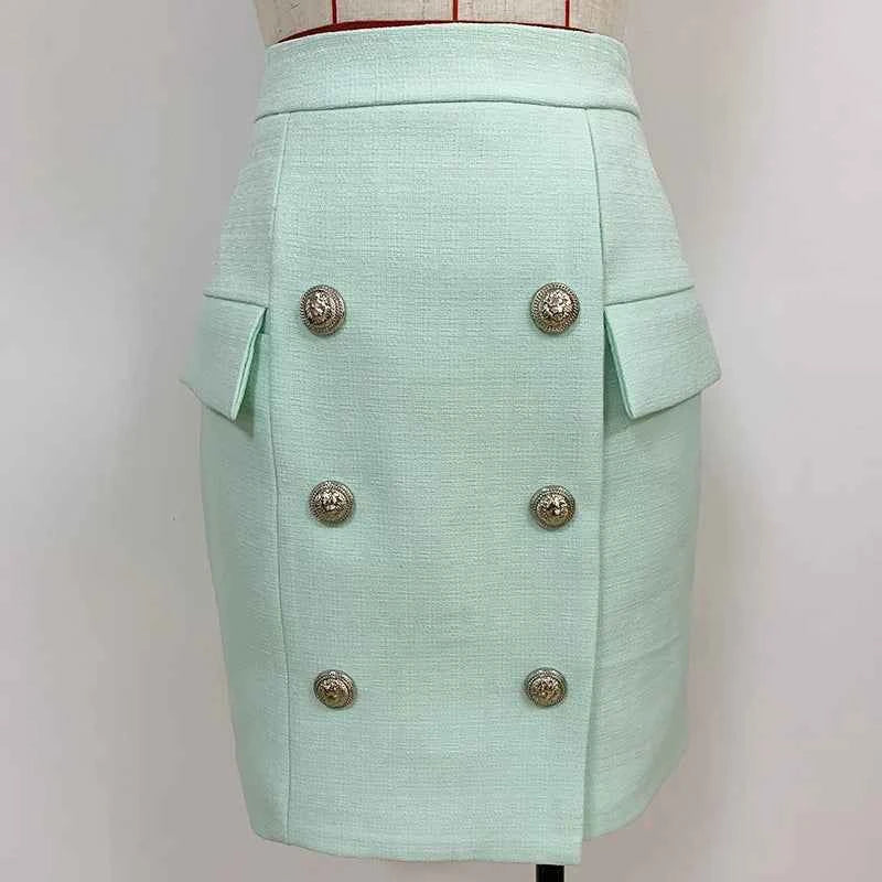 HIGH STREET 2026 Classic Baroque Designer Jacket Women's Metal Lion Buttons Double Breasted Textured Blazer Mint Green