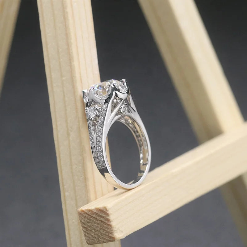 Free Shipping Fine Jewelry Two Carat Moissanite Diamond 14k Real Solid White Gold Rings for Women