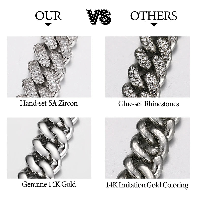 Luxury Men Hiphop Jewelry 16mm Gold Rhodium Plated Copper 5A Baguette CZ Zircon Iced Out Miami Cuban Link Chain Necklace