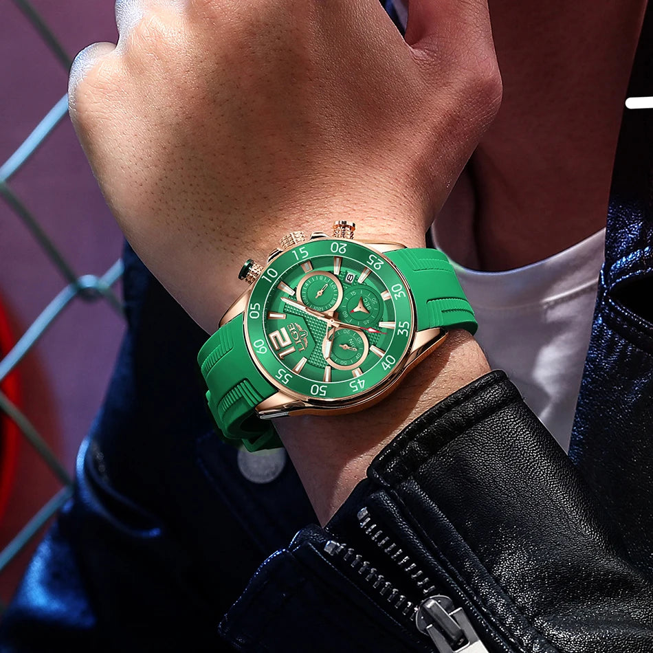 LIGE New Fashion Mens Watches Top Brand Luxury Quartz Wrist Watch Man Sport Red Silicone Watch for Men Reloj Hombre Chronograph