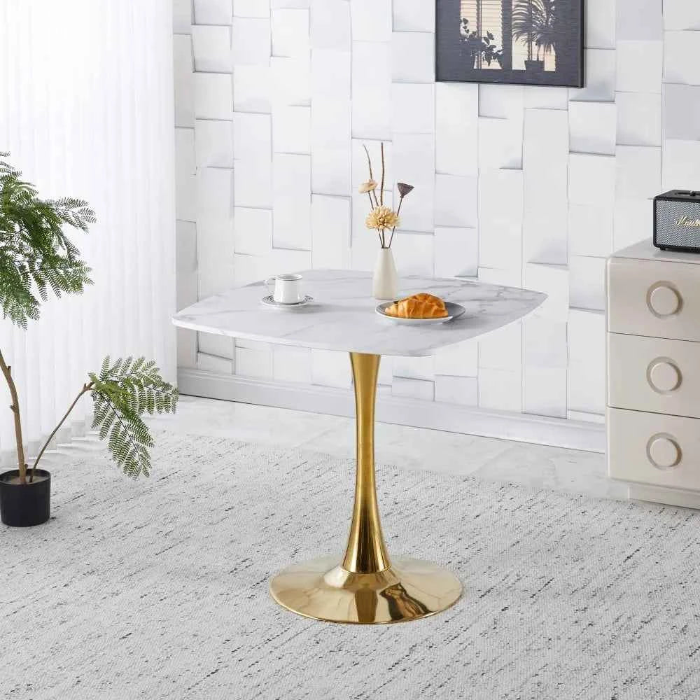 Square Dining Table Marble Top Golden Metal Frame Modern Design Home Furniture 2-4 Persons Small Space Apartment