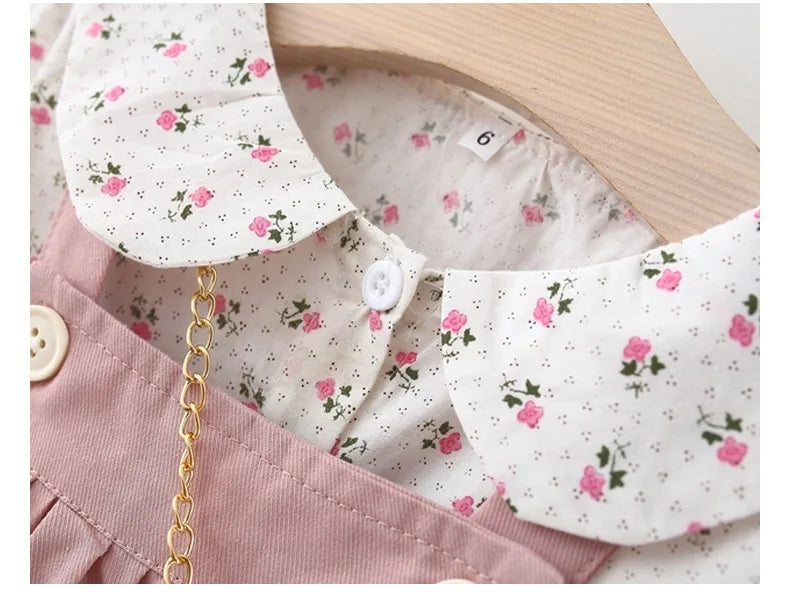 Autumn Baby Girls Clothes Outfits Toddler Princess Flower T-Shirt+ Strap Dress Suits for Girls Clothing 1 Year Birthday Set