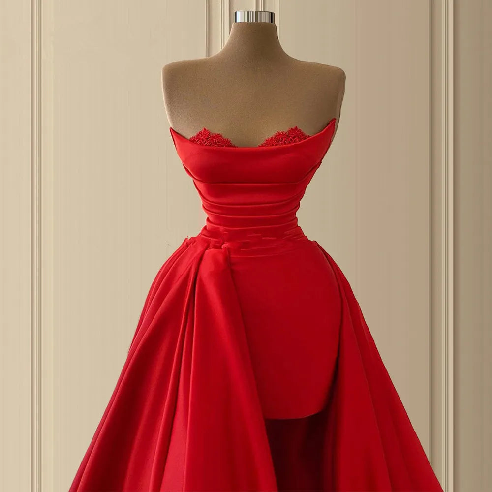 EV060 Elegant Dubai Formal Party Dresses Long Robe De Soiree African Turkish Red Prom Dress Women Evening Gown Strapless
