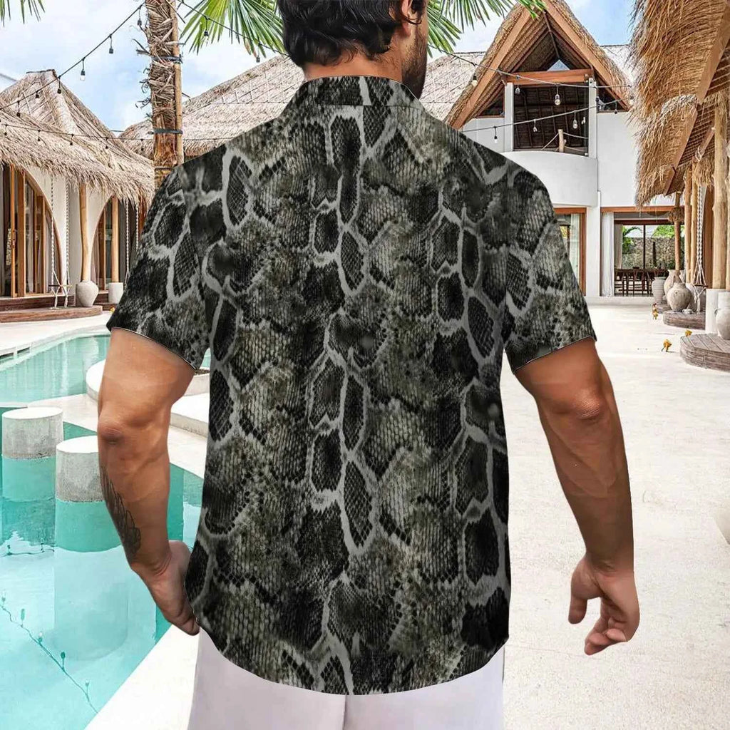 Custom Python Print Heat Transfer Shirt for Men - Hawaiian Shirt Stylish Snake Print Summer Breathable Shirt