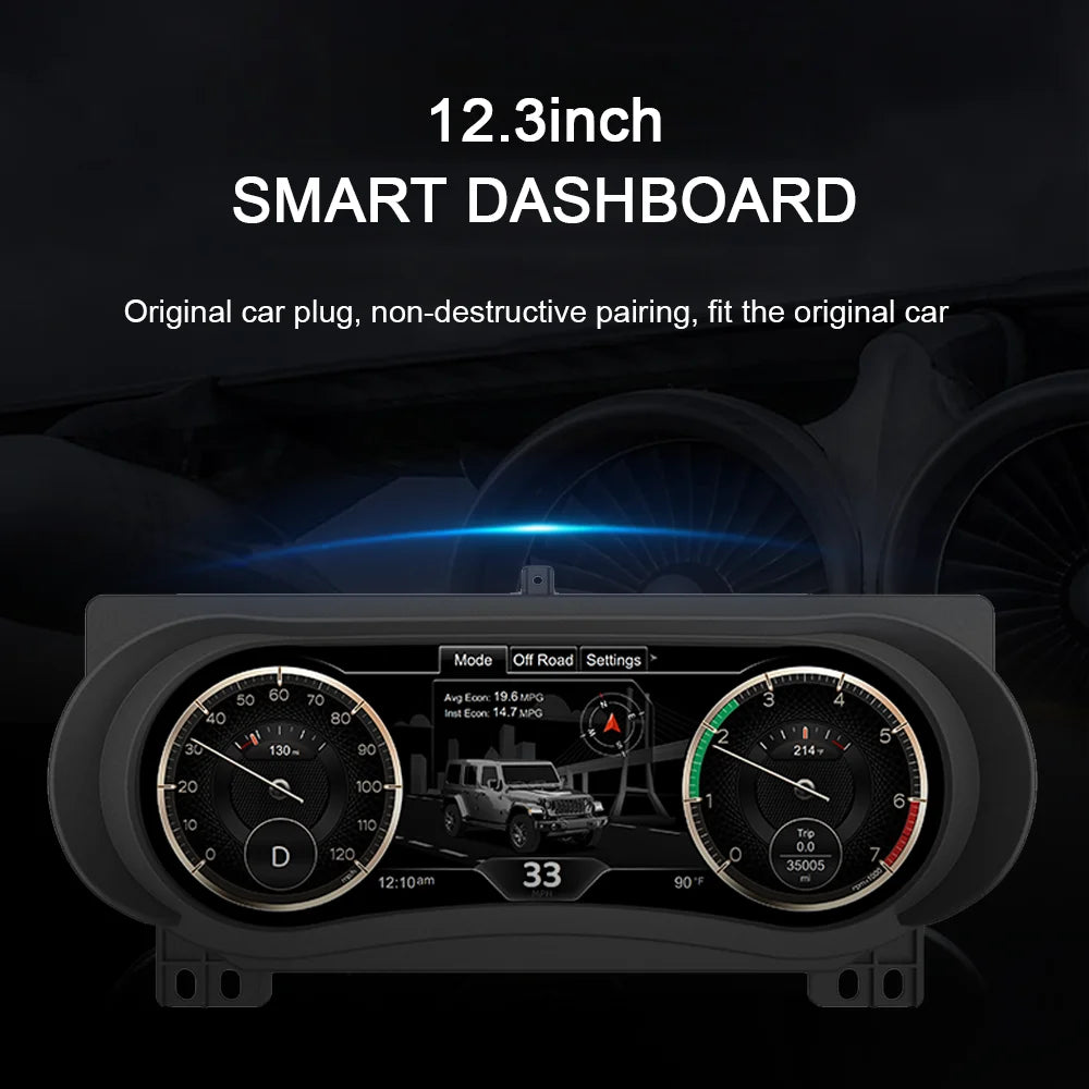 12.3"Digital Cluster Virtual Cockpit for Jeep Wrangler 2018-2023 LCD Instrument Multimedia Player Auto Radio Stereo GPS IPS