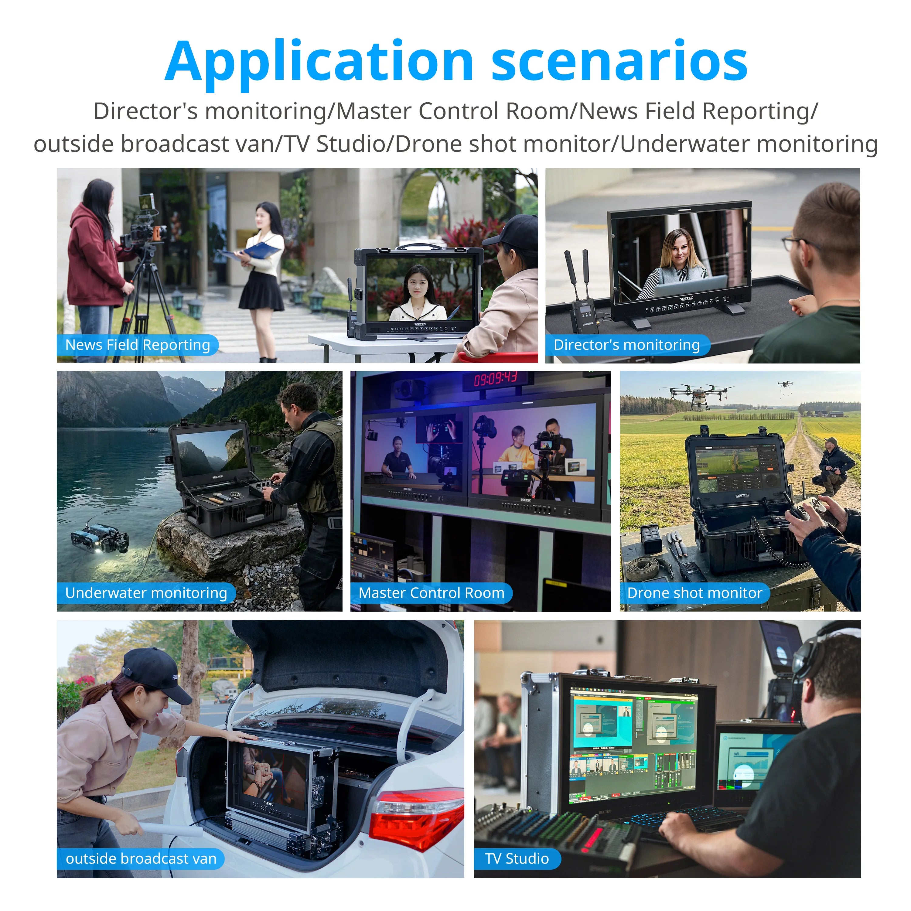 SEETEC Factory P173-9HSD Pro Broadcast Field Monitor 17.3 Inch FHD Aluminum Design, HDMI/3G-SDI/Component/Composite Inputs,