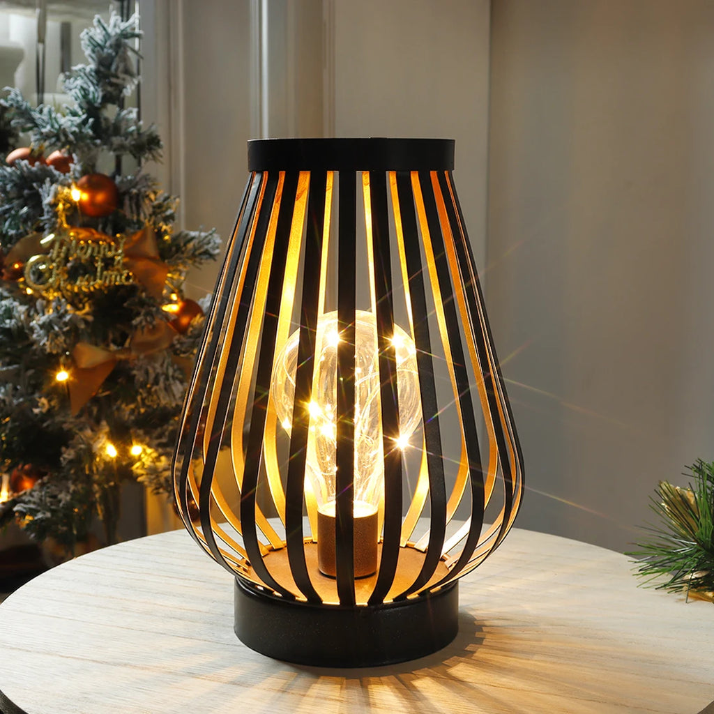 US Free Shipping Metal Cage LED Lantern Battery Powered 8.7inch Cordless Accent Light with LED Edison Style Bulb