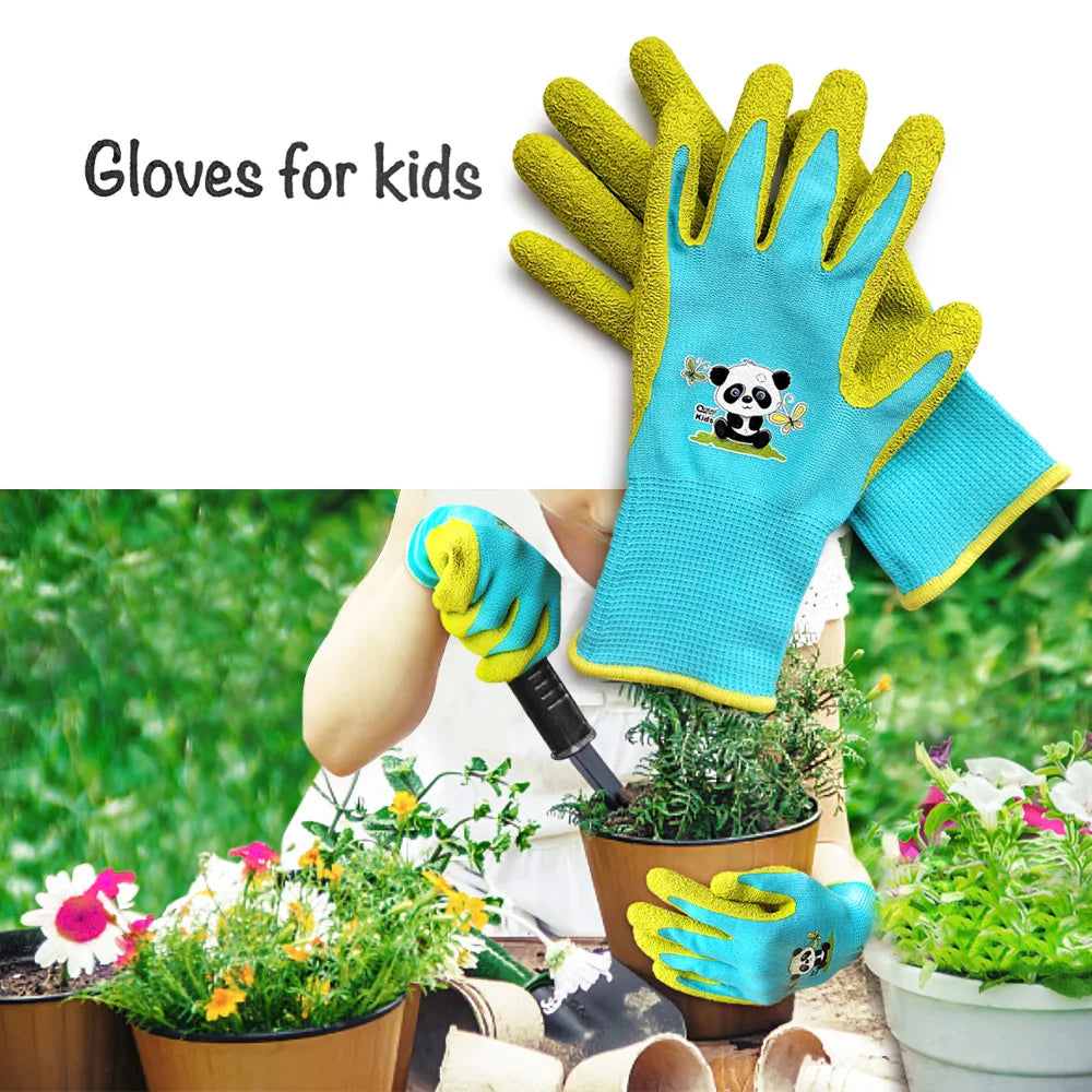 Kids/Toddler /Junior Garden Safety Rubber Coated Gloves, DIY, Age from Year 3 to Year 12, Palm Natural Latex Coated