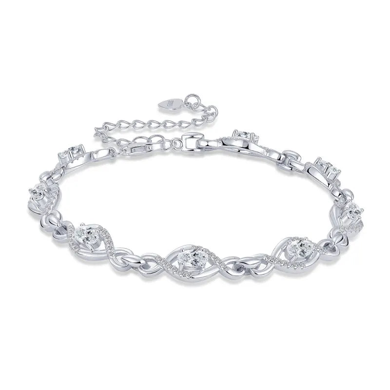 Free Shipping Moissanite Jewelry 925 Silver 3x5mm (0.3ct*8pcs) Fashionable Infinite Link Bracelet for Women Moissanite Bracelets