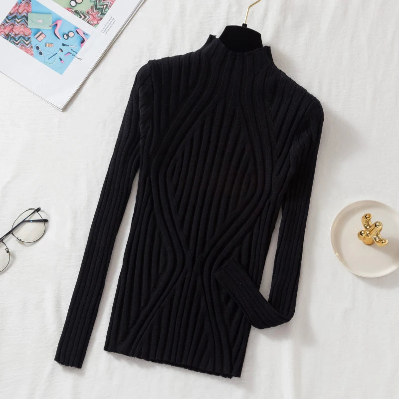 AOSSVIAO 2026 Knitted Women high neck Sweater Pullovers Turtleneck Autumn Winter Basic Women Sweaters Slim Fit Black
