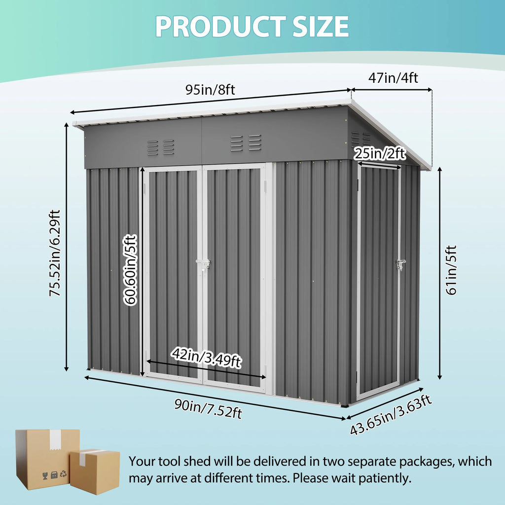 [USA Local Stock] Free Shipping 4x8 Slope-Roof Reinforced Storage Shed with Weatherproof Sloping Roof Fast Shipping From US