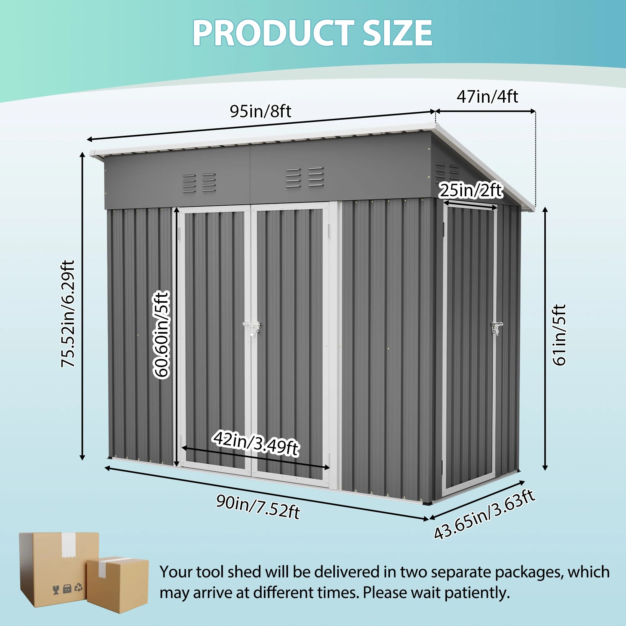 [USA Local Stock] Free Shipping 4x8 Slope-Roof Reinforced Storage Shed with Weatherproof Sloping Roof Fast Shipping From US