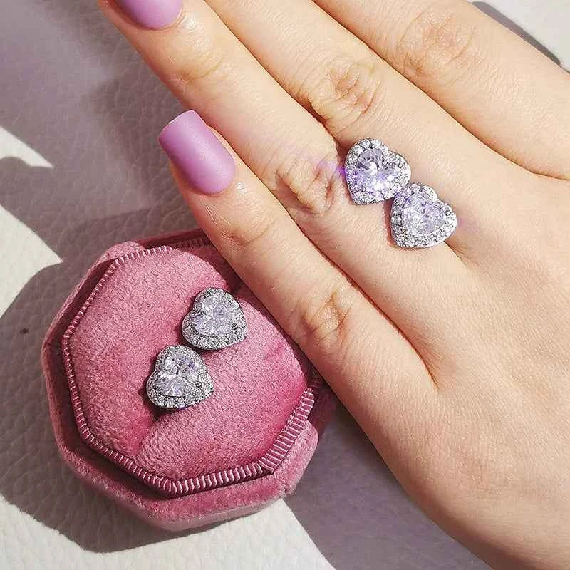2023 New Arrivals Fashion Luxury silver color korean Zircon Stud Pink Earing Earrings For Women Girl Party Gift Jewelry Z7