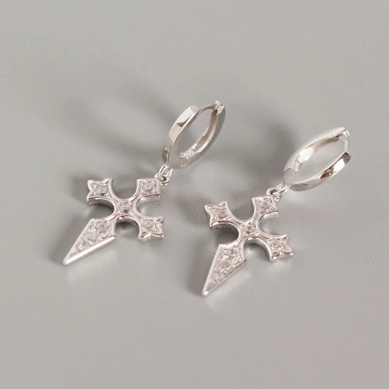 2024 Wholesale Fashion 925 Sterling Silver Cz Diamond Cross Earrings Dangle Hoop Earrings for Women Jewelry