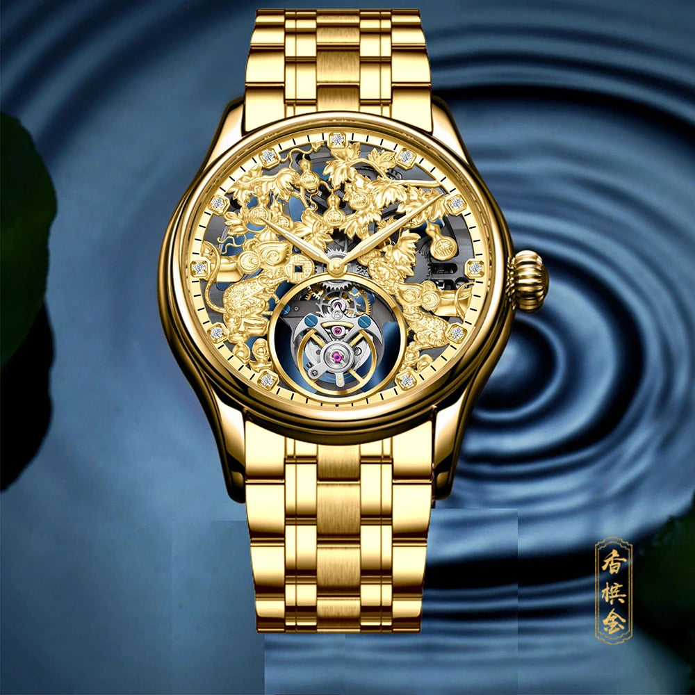 Montre Homme Luxury Design Men Mechanical Watch Original Brand Aesop 7071G Skeleton Tourbillon Watches