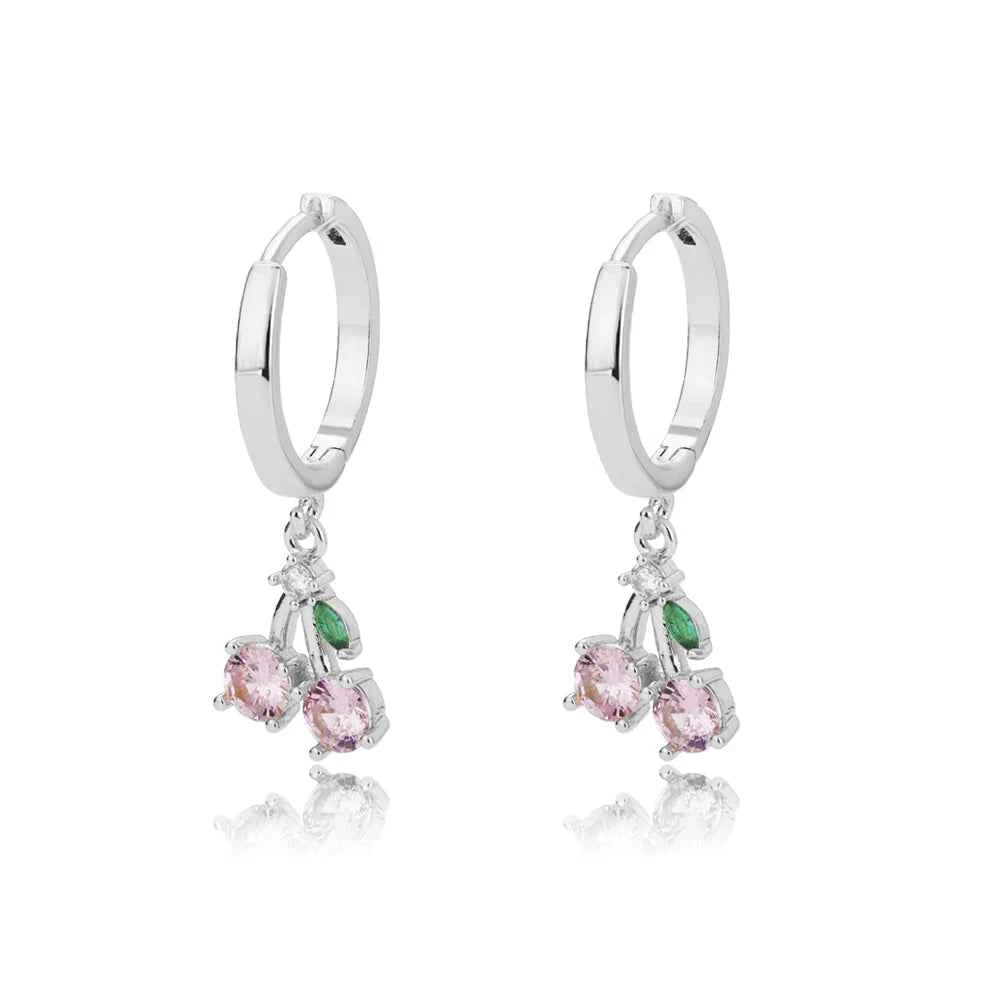 Crystal Fruit Cherry Drop Earrings For Women Stainless Steel Pink Cherry Earring Femme Fairy Fashion Boho Jewerly Gift 2023