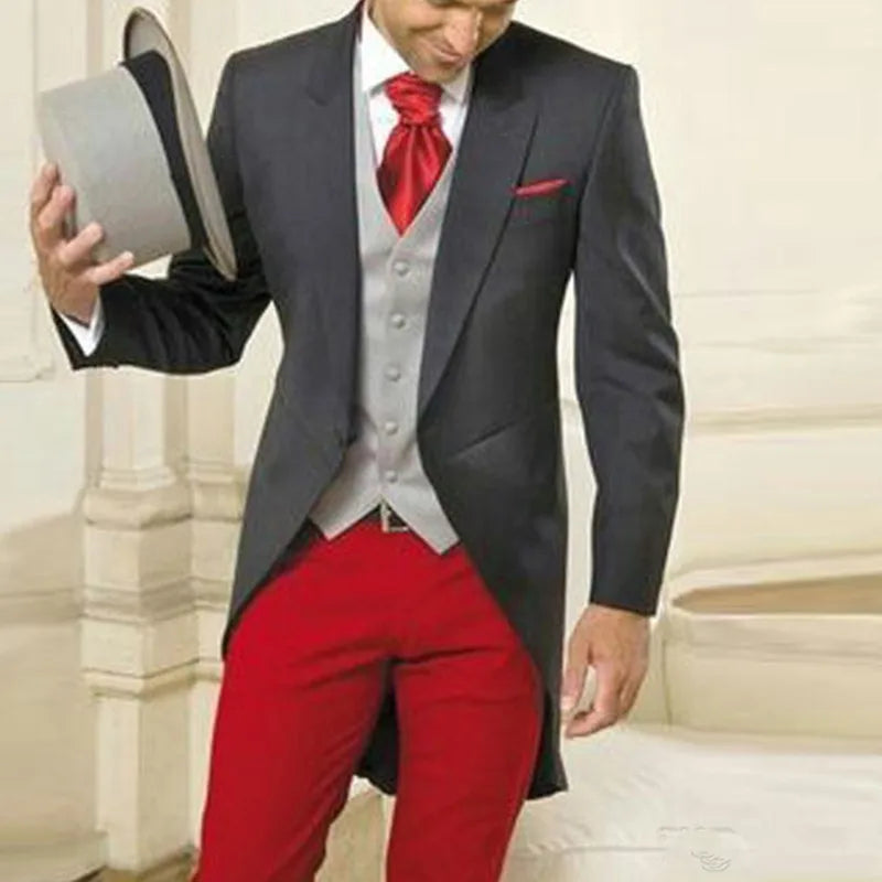 LL042 Handsome Black Tuxedos Wedding Suit for Men Groom Wear Shawl Lapel Classic Fit Men's Prom Suits Jacket+Pants+Vest