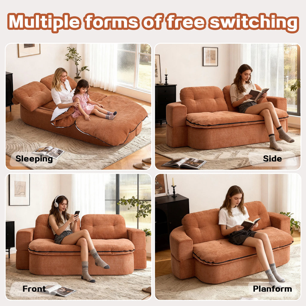 Modern Convertible Floor Sofa Bed 2 Pillows Foam-Filled Cushions No Assembly Required-Living Room/Playroom Use