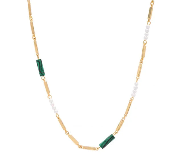 Silver 2024 New 925 Silver Material High-end Design Gold Cylindrical Green Zircon Necklace