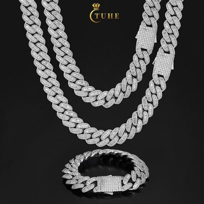 Luxury Men Hiphop Jewelry 16mm Gold Rhodium Plated Copper 5A Baguette CZ Zircon Iced Out Miami Cuban Link Chain Necklace