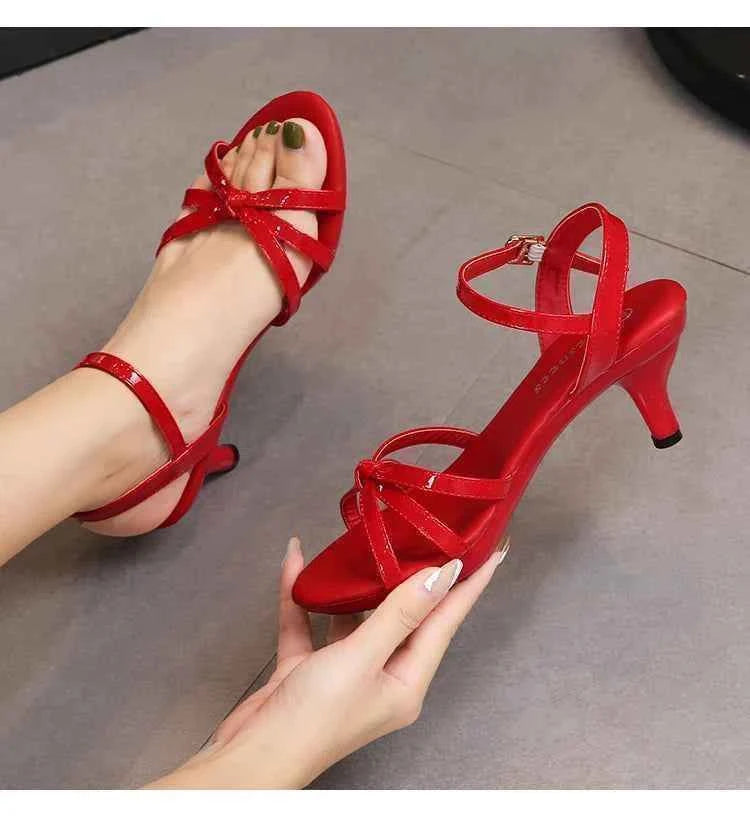 Sandals Women Shoes Big Size 43 Thin Heels Summer Candy Color Peep Toe High Heels Sexy Nightclub Party Slides Cross-Strap Shoes