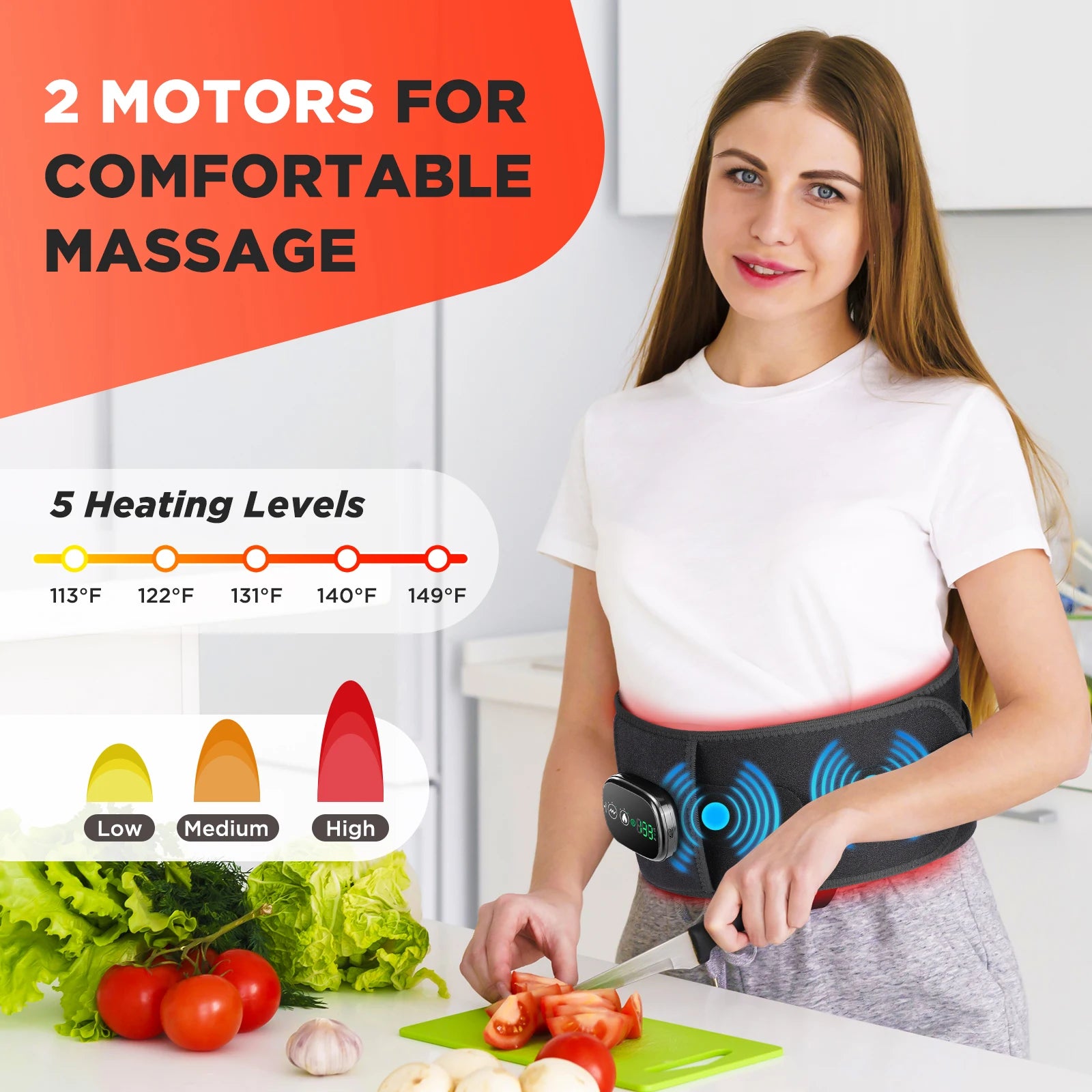 USA Free Shipping Rechargeable Electric Lumbar Brace Lower Back Massage Belt Red Light Heating Vibration Waist Support Massager