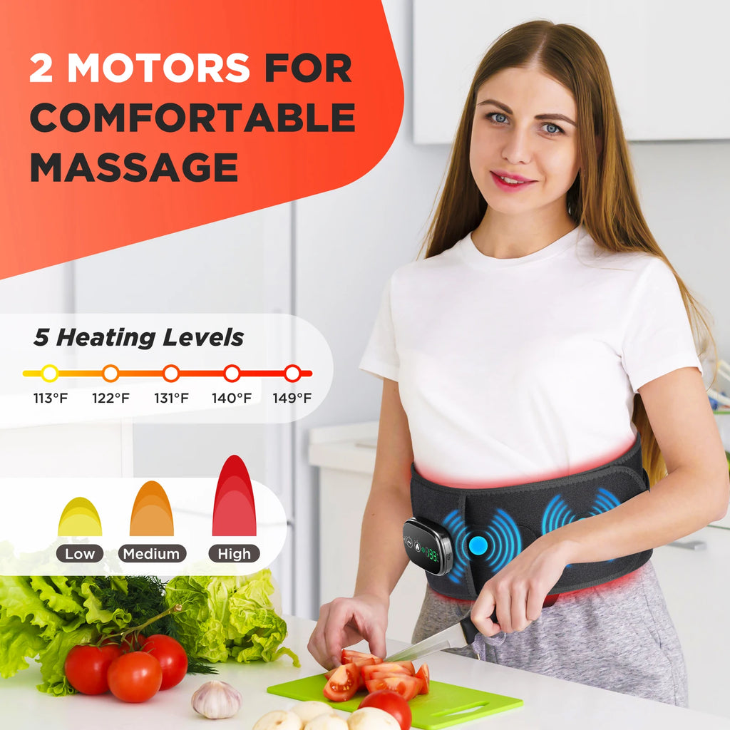 USA Free Shipping Rechargeable Electric Lumbar Brace Lower Back Massage Belt Red Light Heating Vibration Waist Support Massager