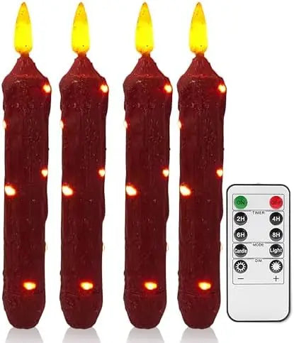 6.5 Inches Primitive Real Wax LED Flameless Short Candlesticks Hand Dipped Battery Operated Taper Candles Timer Remote Candles