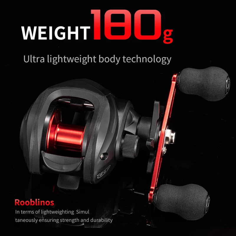 Roblinos AC-2000 Left Hand Baitcasting Reel Graphite Body 7.2:1 Gear Ratio Waterdrop Design