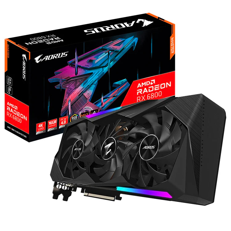 GIGABYTE AORUS AMD Radeon RX 6800 MASTER 16G Used Gaming Graphics Card with 16GB GDDR6 256bit Bandwidth MAX-Covered Cooling