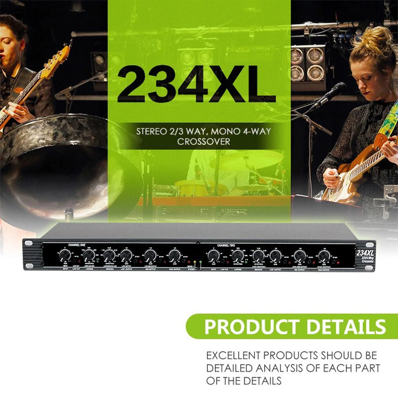 Professional Active Metal Audio Crossover | 2/3/4-Way Mono Subwoofer Processor Model GAX-234XL by Recordio for Amplifier Speaker