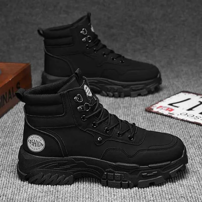 Boots Men's New High Top British Style Black Workwear Motorcycle Casual Leather Shoes Men's Leather Boots