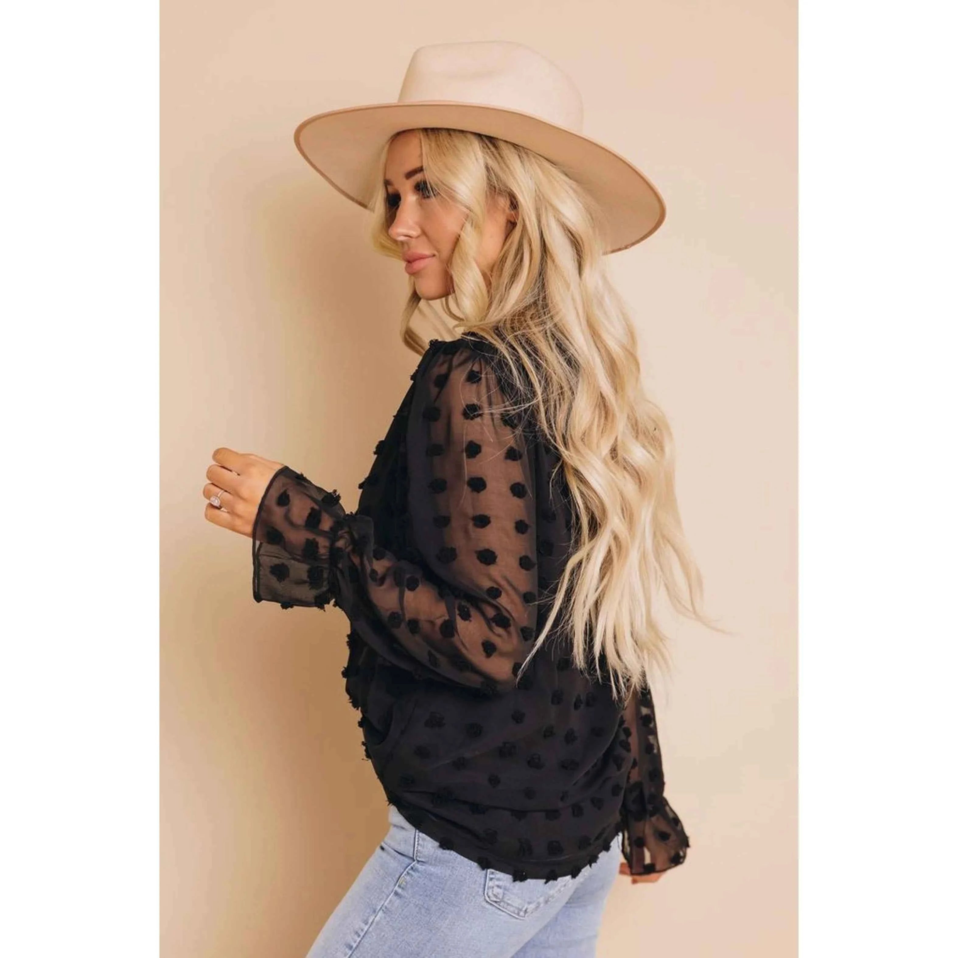 TD Women's Catwalk Polka Dot Embroidered Blouse Chiffon Knitted Casual Daily Top in XL Long Short Season Styles Lace Decoration