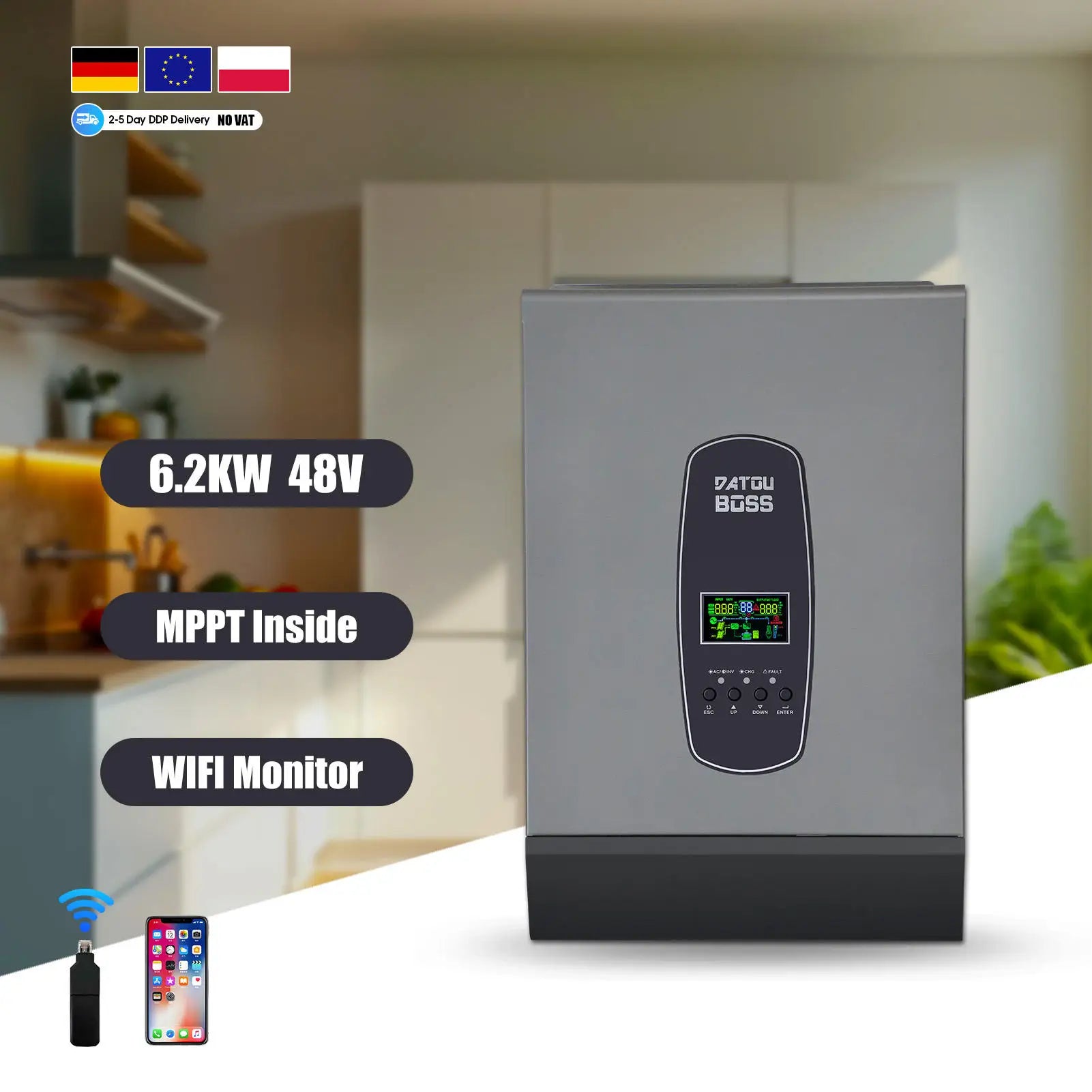 EU USA Stock 11KW 6.2KW Hybrid Inverter Solar System 48V 120A MPPT 220V Pure Sine Wave Inverter with Home Energy Storage