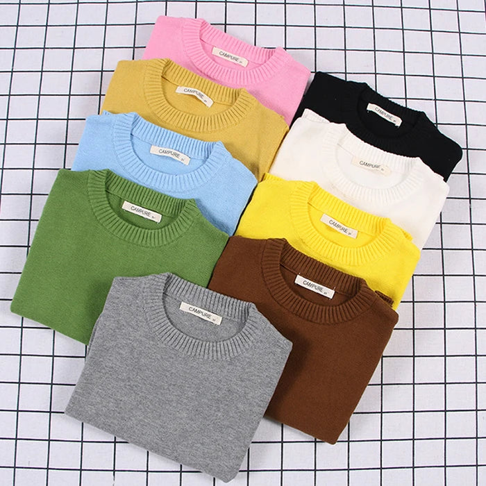 2025 New Autumn 1-8Yrs Baby Boys Girls Pure Color Casual Loose Pullovers Sweaters Kids Sweaters Knitted Bottoming Boys Sweaters