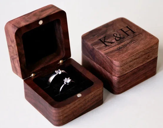 USA Free Shipping 12 Pcs Pack Magnetic Walnut Wooden Ring Box Jewelry Box Wedding Ring Box Ring for Storage Box Proposal Gift