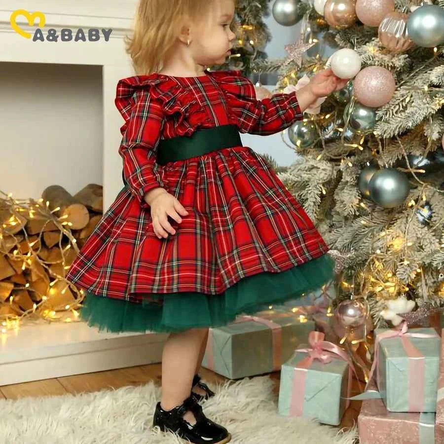 Ma&Baby 6M-6Y 2024 Christmas Red Dress For Girls Toddler Kid Child Plaid Bow Dresses For Girl Xmas Party Princess Costumes