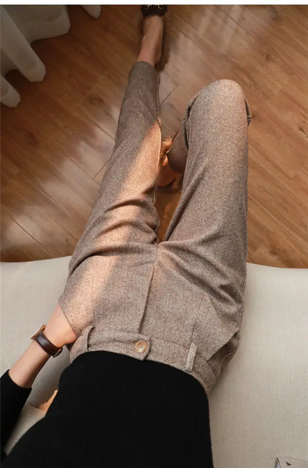 Woolen Pants Women's Harem Pencil Pants 2026 Autumn Winter High Waisted Casual Suit Pants Office Lady Women Trousers