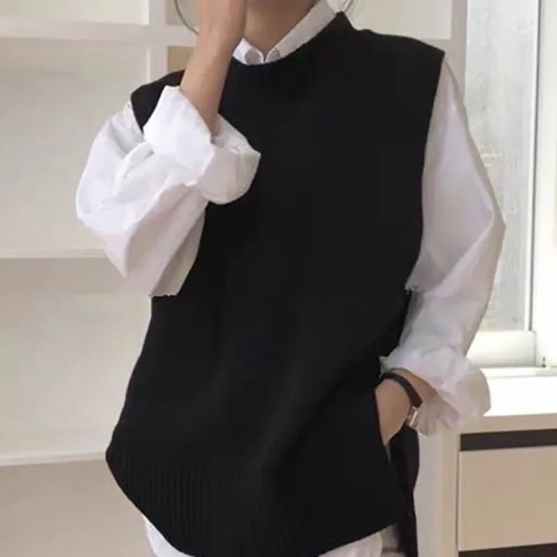 Women Oversized Loose Vest Female Knitted Sweater Women Jumper Ladies O-Neck Pullovers Waistcoat Pull Femme Female Outerwear