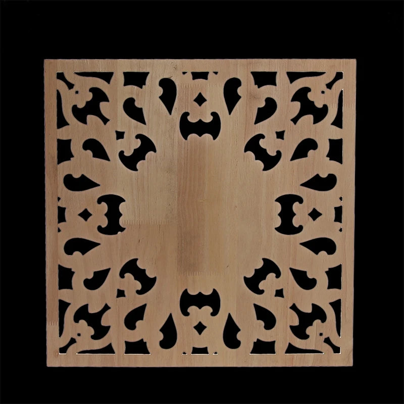 Decorative Wood Appliques Unique Exquisite Natural Floral Wooden Carved Onlay Decal Figurines Home Furniture Door Decor Square