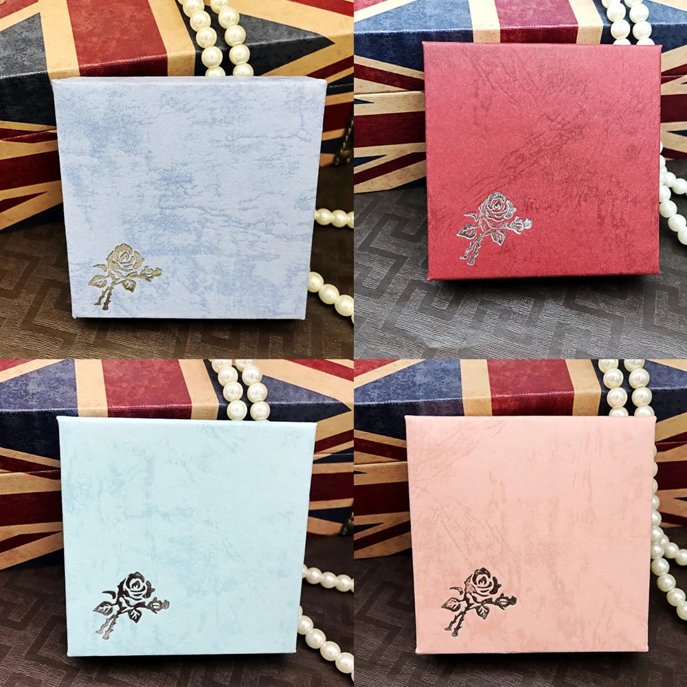 Square Rose Printed Jewelry Packaging Box Bracelet Necklace Storage Case Cardboard Gift Box Jewelry Organizer Case