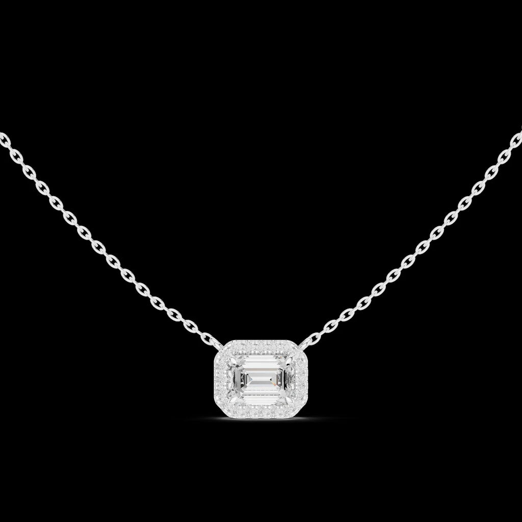 Sterling Silver Emerald Cut Halo Lab Grown Diamond Pendant Necklace Women Elegant Engagement Jewelry Custom OEM ODM