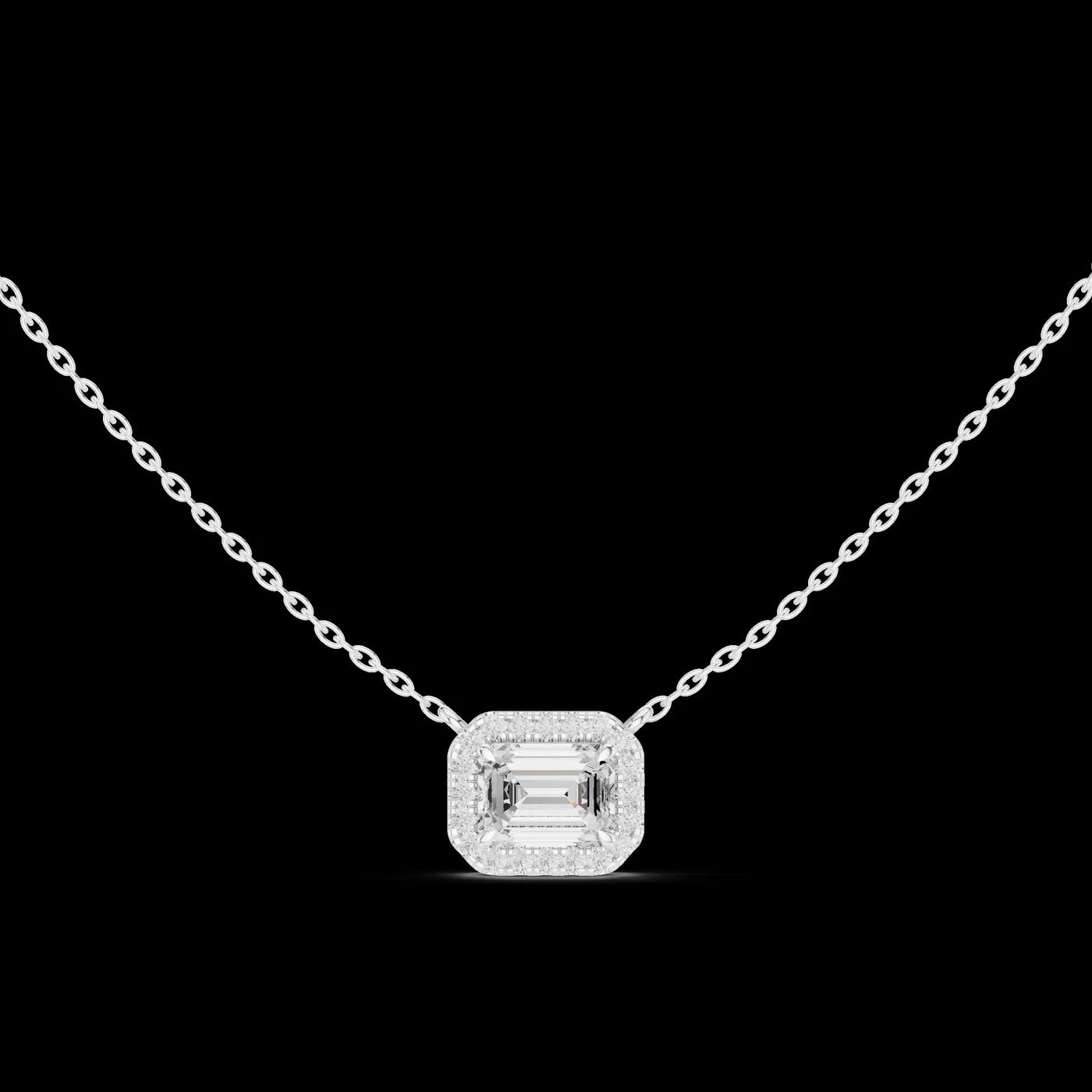 Sterling Silver Emerald Cut Halo Lab Grown Diamond Pendant Necklace Women Elegant Engagement Jewelry Custom OEM ODM
