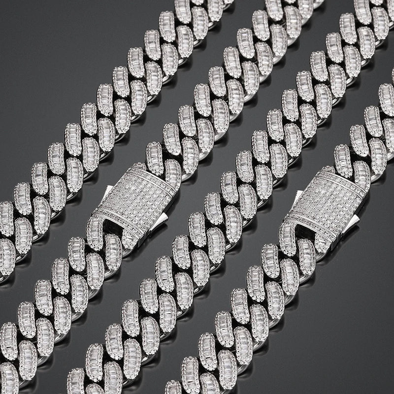 Luxury Men Hiphop Jewelry 16mm Gold Rhodium Plated Copper 5A Baguette CZ Zircon Iced Out Miami Cuban Link Chain Necklace