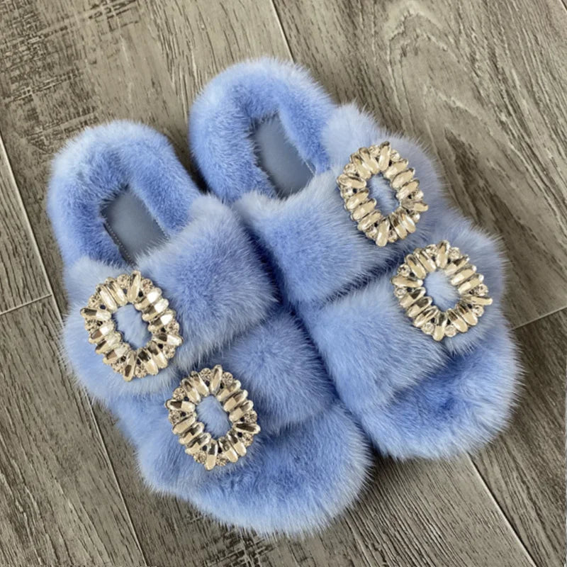 Wholesale Fur Slipper  Women Slides 2024 Women's Shoes Real Mink Fur Slipper  Flats Fashion Fur Slippers