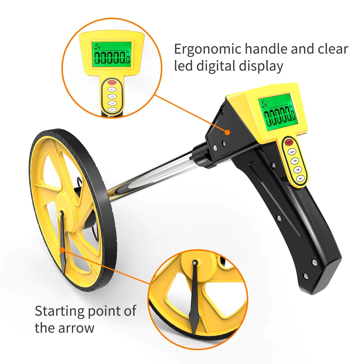 318mm Telescopic Digital Distance Length Walking Metric Feet Measuring Big Wheels Roller