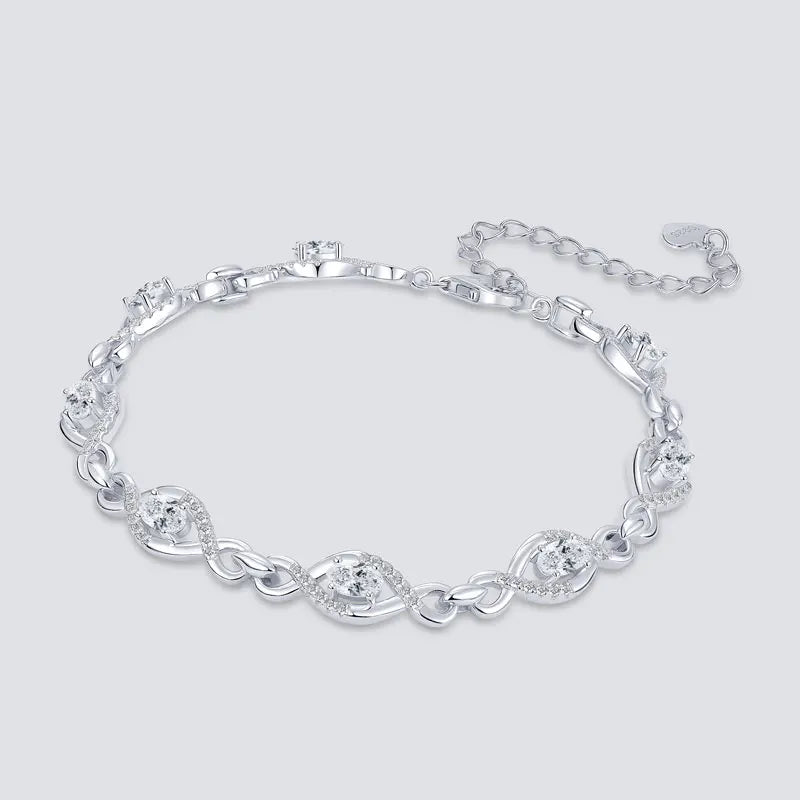 Free Shipping Moissanite Jewelry 925 Silver 3x5mm (0.3ct*8pcs) Fashionable Infinite Link Bracelet for Women Moissanite Bracelets