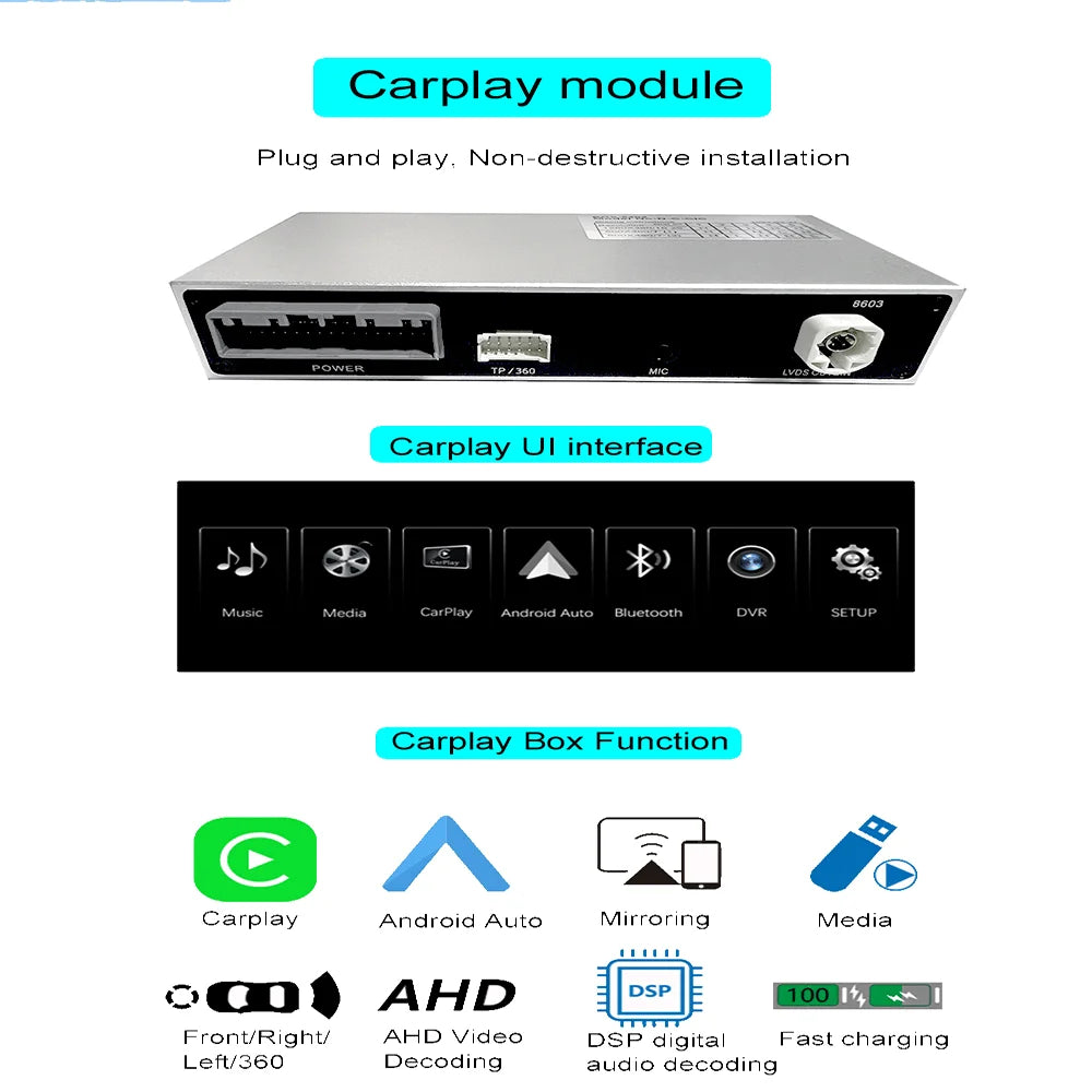 Dckloer 7\" Wireless CarPlay Android Auto Screen for Lamborghini Aventador 2012-2019 Dashboard Central Control with Dual System