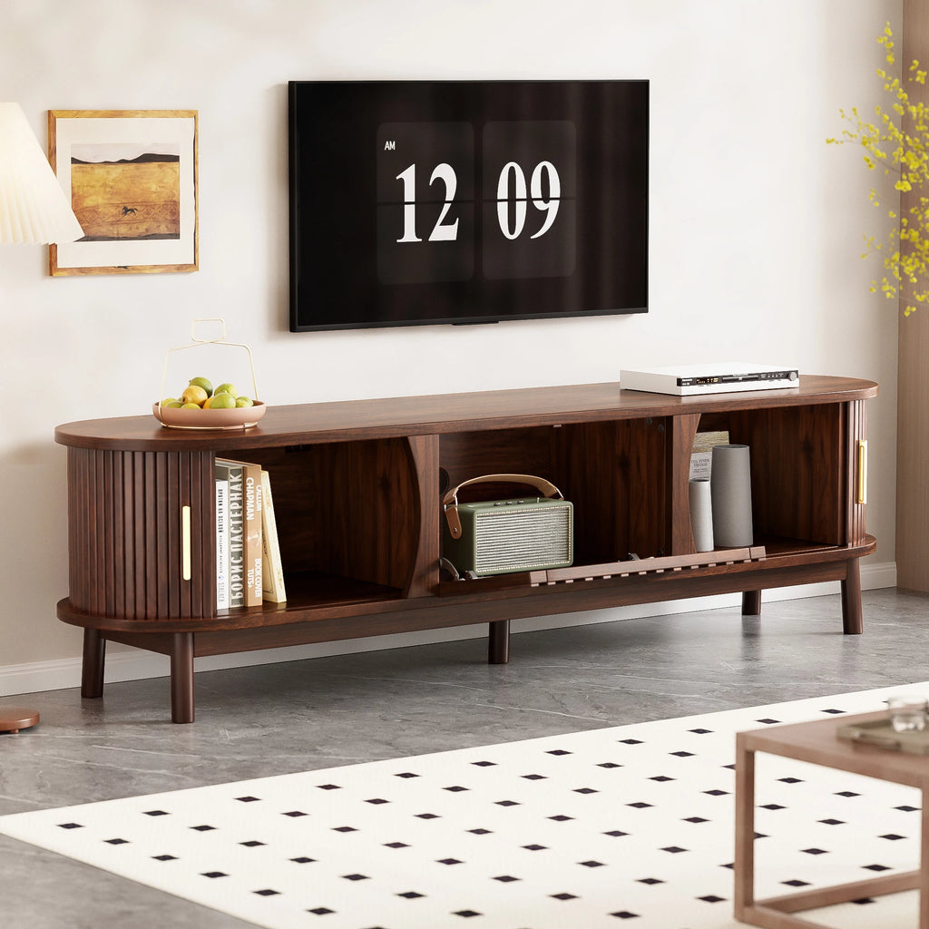 Mid-Century Living Room TV Stand for 75" TVs Wood Entertainment Center with Adjustable Storage Cabinet