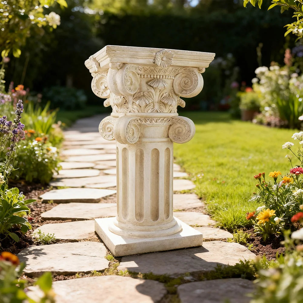 Ionic-Corinthian Hybrid Resin Pedestal Hand-painted Stone-Effect Finish Ornate Column Statue European Garden Luxury Patio New